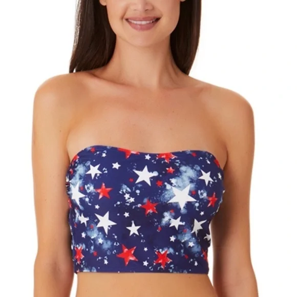 California Waves Women's Splatter Star Long Line Bandeau Top NWT - Picture 3 of 5
